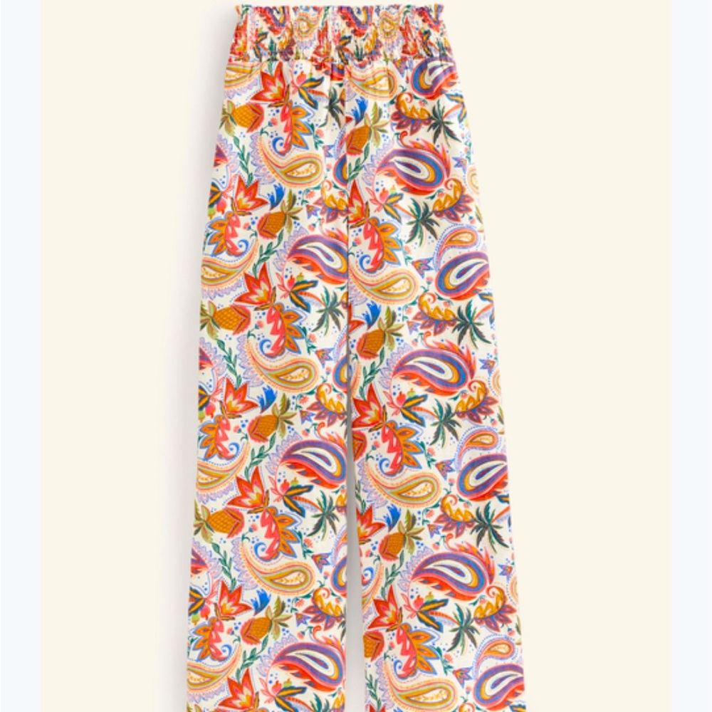 BODEN Wide Leg Palazzo Linen Trousers, Women’s Size 12 US, Paisley Print, New